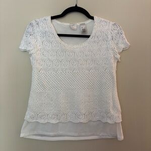 Emma James Women’s White Crochet Knit Blouse – Size L